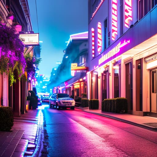 nvinkpunk a big purplecolored restaurant building hyperrealistic, full body, detailed clothing, highly detailed, cinematic lighting, stunningly beautiful, intricate, sharp focus, f/1. 8, 85mm, (centered image composition), (professionally color graded), ((bright soft diffused light)), volumetric fog, trending on instagram, trending on tumblr, HDR 4K, 8K