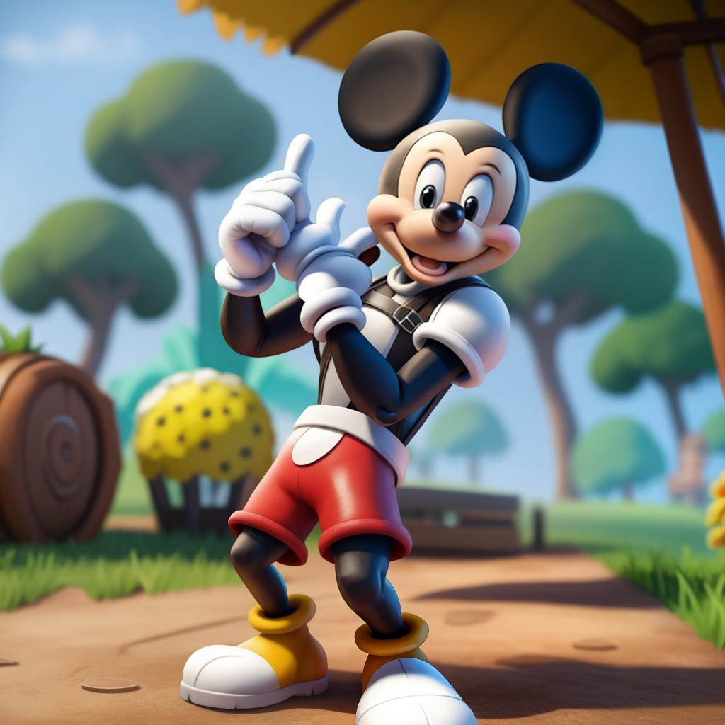  Mickey mouse (fortnite), wearing mickey mouse white gloves, full body, open eyes, masterpiece, 4k, fine details,