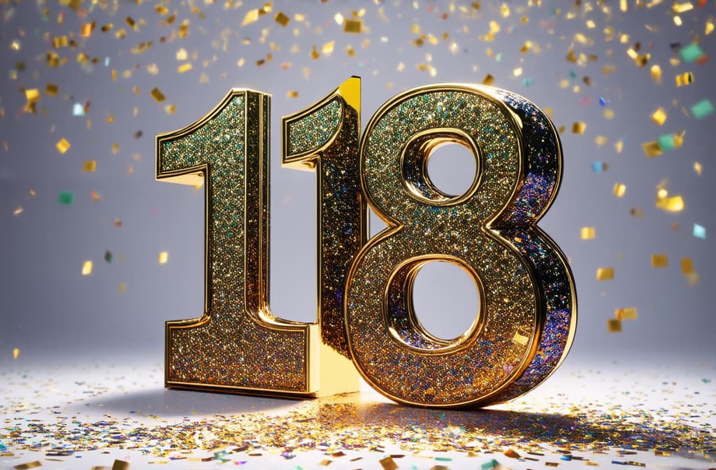  single 3d number "18" standing on solid background, confetti falling ar 3:2 {prompt}, maximum details