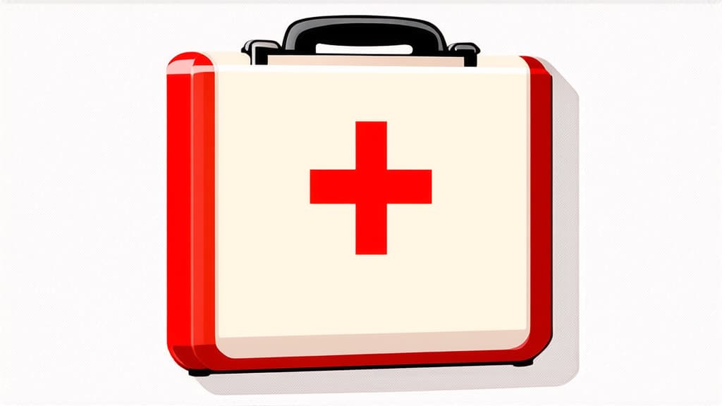  flat illustration, flaticon, (illustration:1.15), first aid kit isolated on white background ar 16:9, [cory loftis, strobist, pascal campion :: 0.2]