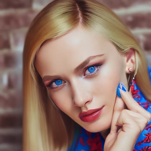 portrait+ style Russian queer TV actress blonde female face