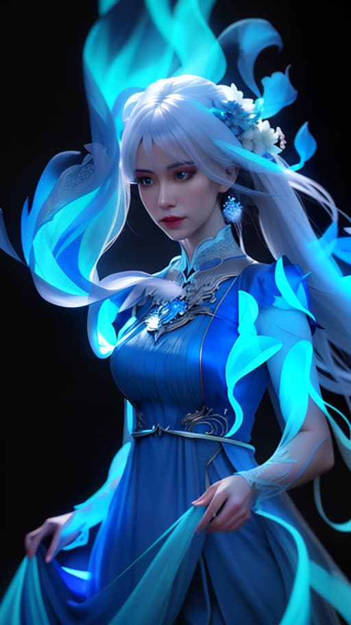  spirit of blue light hyperrealistic, full body, detailed clothing, highly detailed, cinematic lighting, stunningly beautiful, intricate, sharp focus, f/1. 8, 85mm, (centered image composition), (professionally color graded), ((bright soft diffused light)), volumetric fog, trending on instagram, trending on tumblr, HDR 4K, 8K