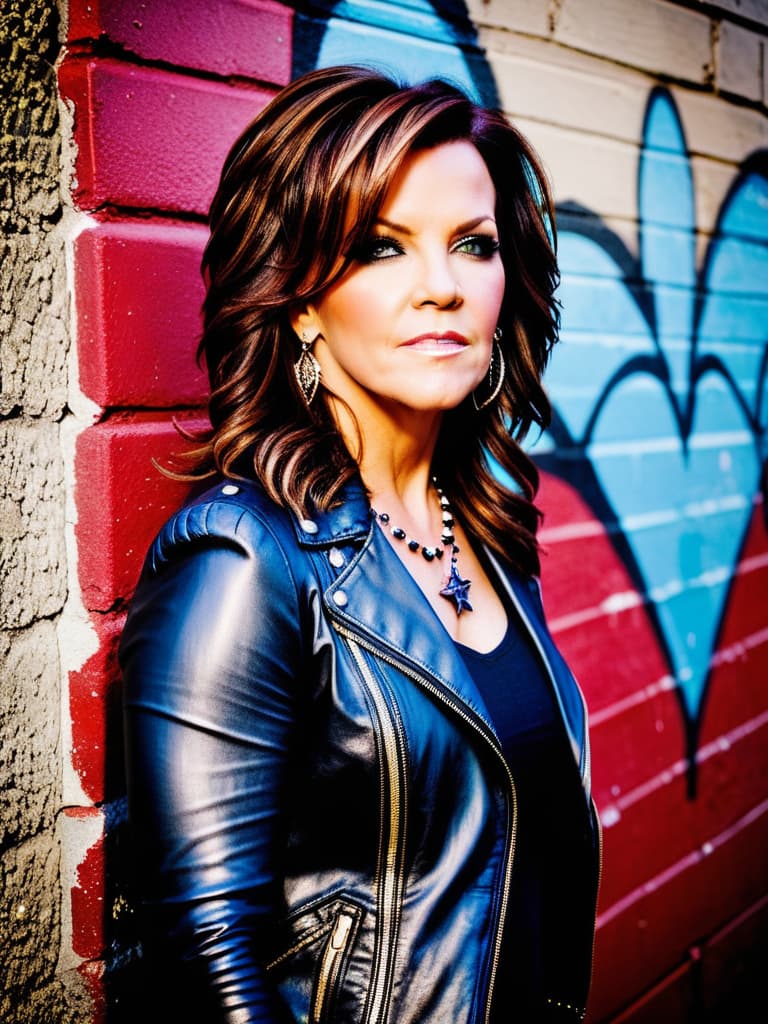  Country singer, Martina McBride medium shot, upper body, spotlight, long exposure lighting, street art style spray paint, glamour lighting