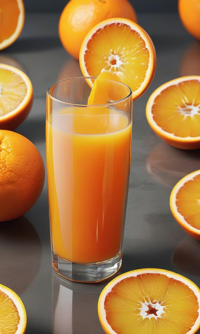  a glass oranges juice, with orange slice