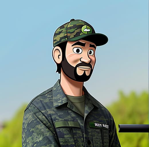  masterpiece, best quality, instructor camouflage side face big head, cartoon style