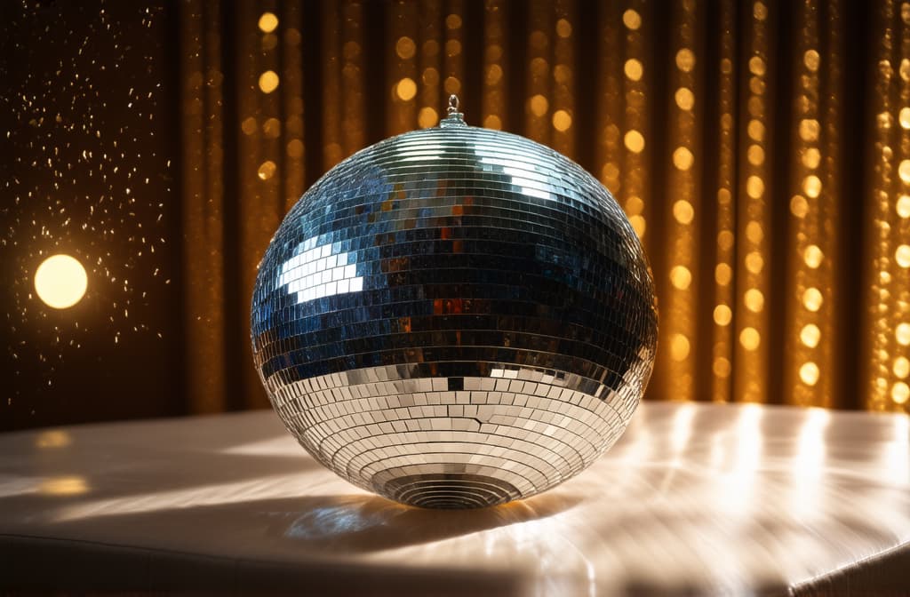  cinematic film style, disco ball with silver confetti ar 3:2, shallow depth of field, vignette, maximum details, high budget hollywood movie, bokeh, cinemascope, moody, epic, gorgeous, sun rays and shadows on furniture and surfaces, flattering light, raw photo, photography, photorealistic, 8k resolution, f1.4, sharpened focus, sharp focus