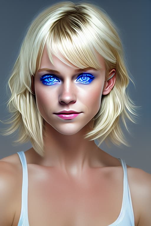  (Гпрнюня манюня) blond woman with blue eyes and a white tank top posing for a picture, short blond hair, blond hair blue eyes, blonde hair and blue eyes, blonde short hair, short blonde hair, blond bob haircut, sleek blond hair, shoulder - length blonde hair, short blonde hair with bangs, short wavy blond hair, blue eyes and blond hair, blonde hair blue eyes