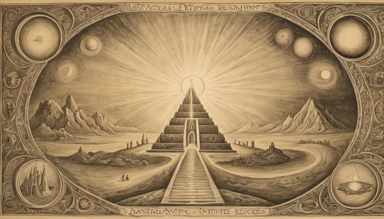  on parchment, surrealism++, mystical portal emitting radiant light, pathway to infinite divine resources, cosmic aura(mysterious, provocative, symbolic)++