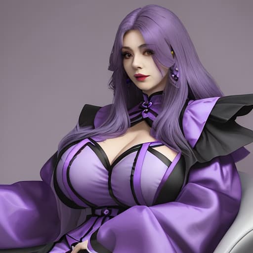  A woman with huge s and purple hair dressed up as a age 