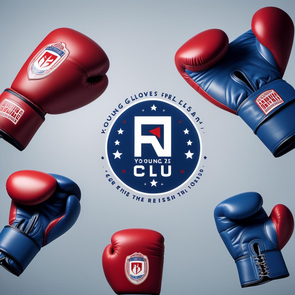  Design several logos for 'Young Gloves Boxing Club'. 1. The first logo features a simple pair of boxing gloves hanging with ropes forming a circle around them, and 'Young Gloves Boxing Club' text below in bold, modern font. 2. The second logo includes a dynamic silhouette of a young boxer in mid-punch, with the club's name arched over the silhouette, using bright colors like blue and red. 3. The third logo has a shield shape with a pair of gloves inside, surrounded by stars, and 'Young Gloves Boxing Club' inscribed on a banner at the bottom. 4. The fourth logo is more abstract, with stylized gloves forming the letters 'Y' and 'G', and 'Boxing Club' in a sleek, contemporary font beneath them. hyperrealistic, full body, detailed clothing, highly detailed, cinematic lighting, stunningly beautiful, intricate, sharp focus, f/1. 8, 85mm, (centered image composition), (professionally color graded), ((bright soft diffused light)), volumetric fog, trending on instagram, trending on tumblr, HDR 4K, 8K