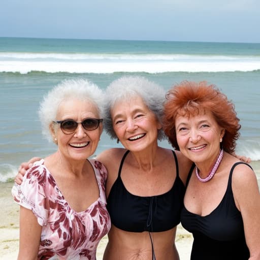   3 old woman with hair at the beach