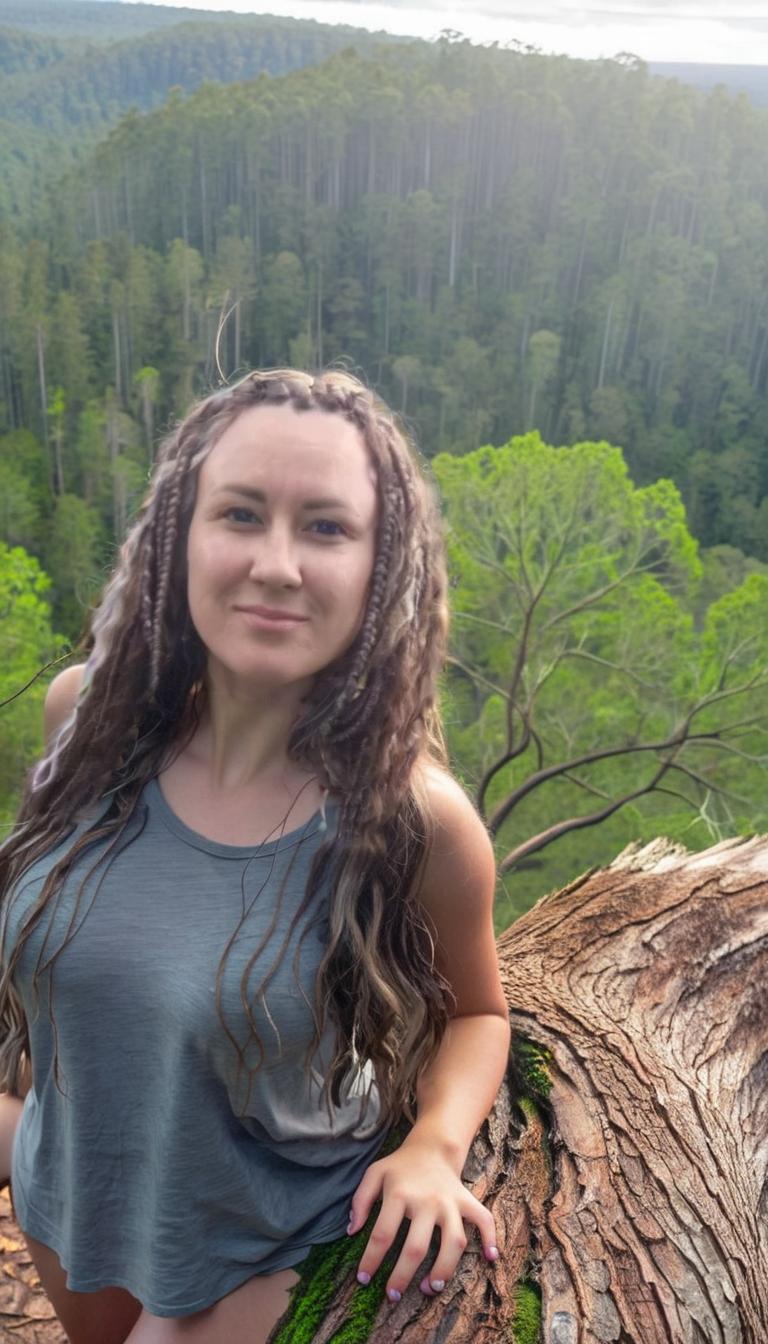  a forest nymph sits on a huge tree