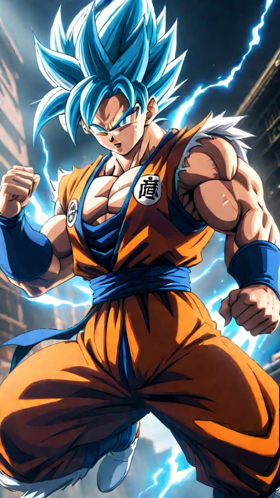  anime art: super saiyan infinity, the ultimate fusion of ultra instinct and super saiyan blue in dragon ball. hyperrealistic, full body, detailed clothing, highly detailed, cinematic lighting, stunningly beautiful, intricate, sharp focus, f/1. 8, 85mm, (centered image composition), (professionally color graded), ((bright soft diffused light)), volumetric fog, trending on instagram, trending on tumblr, HDR 4K, 8K