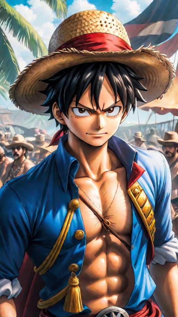  anime art: the world government's grip weakens as luffy discovers one piece, reshaping the pirate era. hyperrealistic, full body, detailed clothing, highly detailed, cinematic lighting, stunningly beautiful, intricate, sharp focus, f/1. 8, 85mm, (centered image composition), (professionally color graded), ((bright soft diffused light)), volumetric fog, trending on instagram, trending on tumblr, HDR 4K, 8K