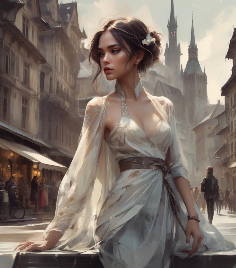  concept art masterpiece, best quality, only one very beautiful woman wearing fashionable designer clothes in bern, with a landmark, perfect poses, soft colors, flowing brushstrokes, low angle, ink painting in the style of artists like russ mills, sakimichan, wlop, loish, artgerm, darek zabrocki, and jean baptiste monge . digital artwork, illustrative, painterly, matte painting, highly detailed