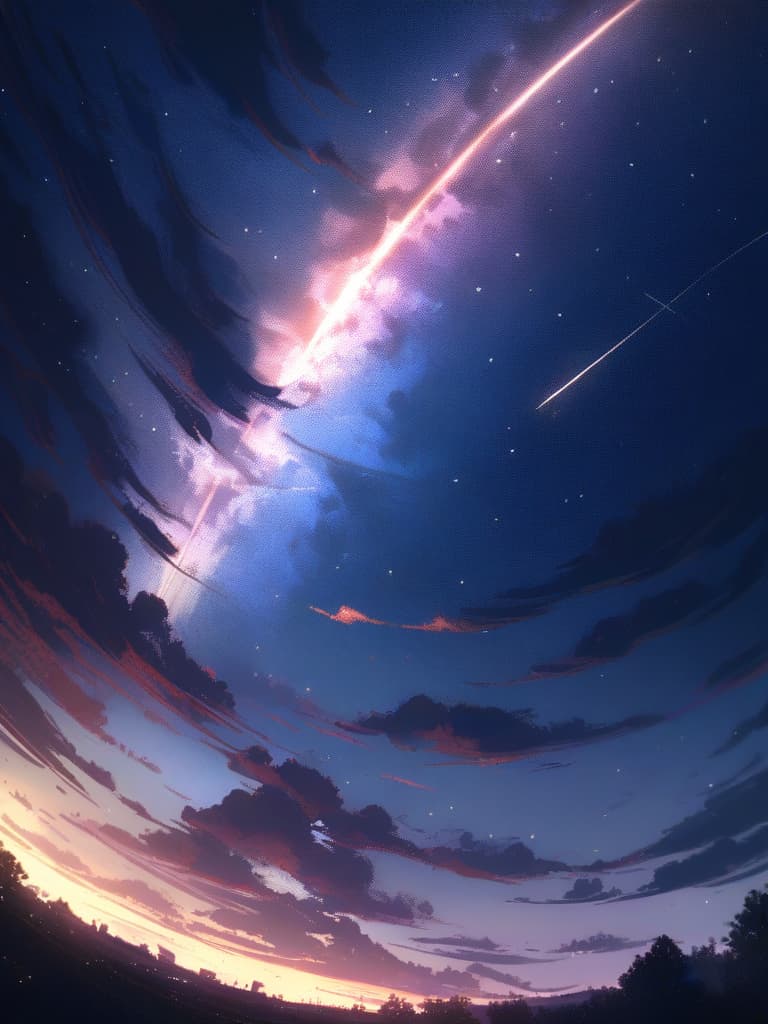  fantastic, beautiful, scenery, glitter, starry sky, first star, shooting star, meteor shower, masterpiece, best quality,8k,ultra detailed,high resolution,an extremely delicate and beautiful,hyper detail