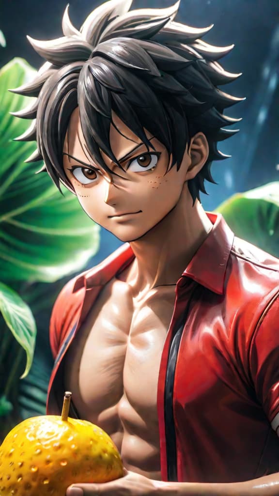  anime art: depict luffy's gum gum fruit, turning him into a rubber man with incredible elasticity. hyperrealistic, full body, detailed clothing, highly detailed, cinematic lighting, stunningly beautiful, intricate, sharp focus, f/1. 8, 85mm, (centered image composition), (professionally color graded), ((bright soft diffused light)), volumetric fog, trending on instagram, trending on tumblr, HDR 4K, 8K