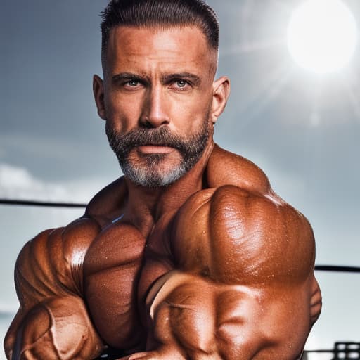 portrait+ style IFBB star bodybuilder queer brunette hunk dilf dude face