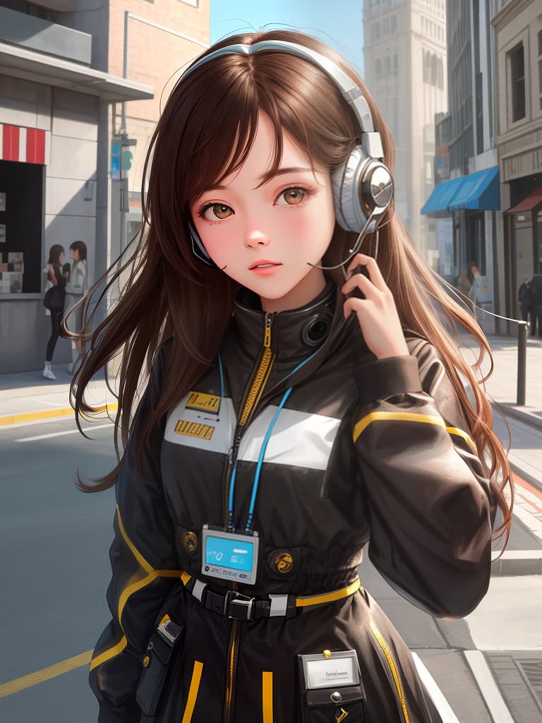  headphones, girls, brown hair, cool, beautiful, masterpiece, best quality,8k,ultra detailed,high resolution,an extremely delicate and beautiful,hyper detail