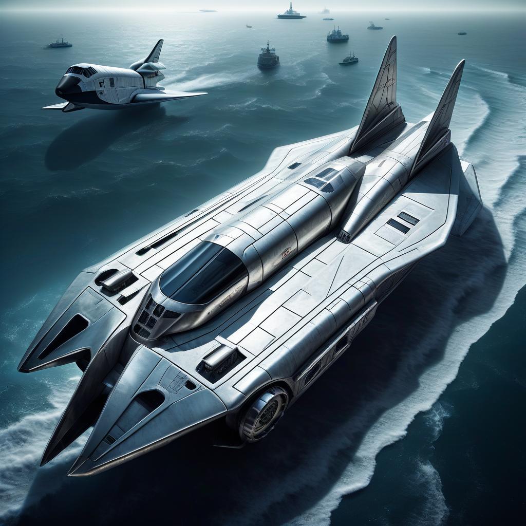  nautical themed the space shuttle looks like a lamborghini countach, silver color, in the styles of futurism, dieselpunk and steampunk. . sea, ocean, ships, maritime, beach, marine life, highly detailed