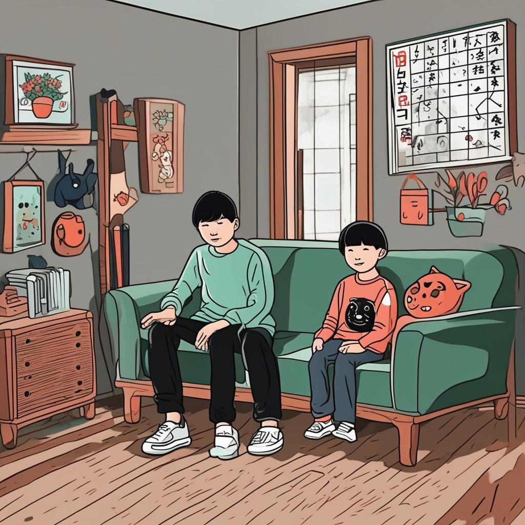  masterpiece, best quality, Create a 3d illusion of a korean boy with his two sisters.the boy wear black t shirt and jacket. Two sister wear long sleeve sweeter. In a beautiful room with some decorations.hyper realistic 4k.