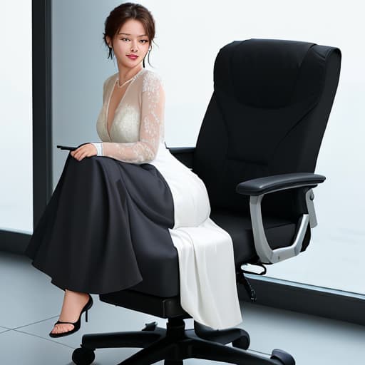  a the office rolling chair she nood her gown opened ons and her opened look