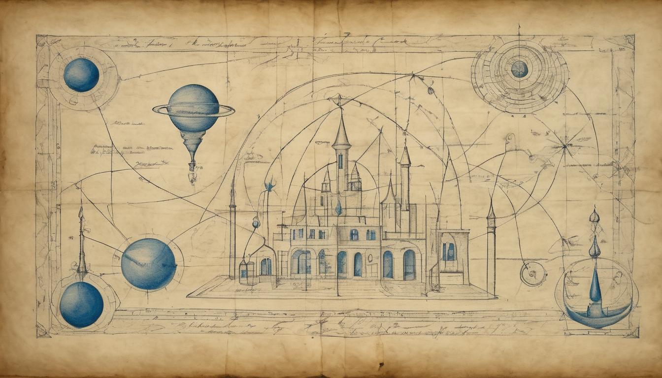  on parchment, surrealism++, a group of architects drawing upon ethereal blueprints, glowing lines tracing new worlds, creation, innovation(mysterious, provocative, symbolic)++