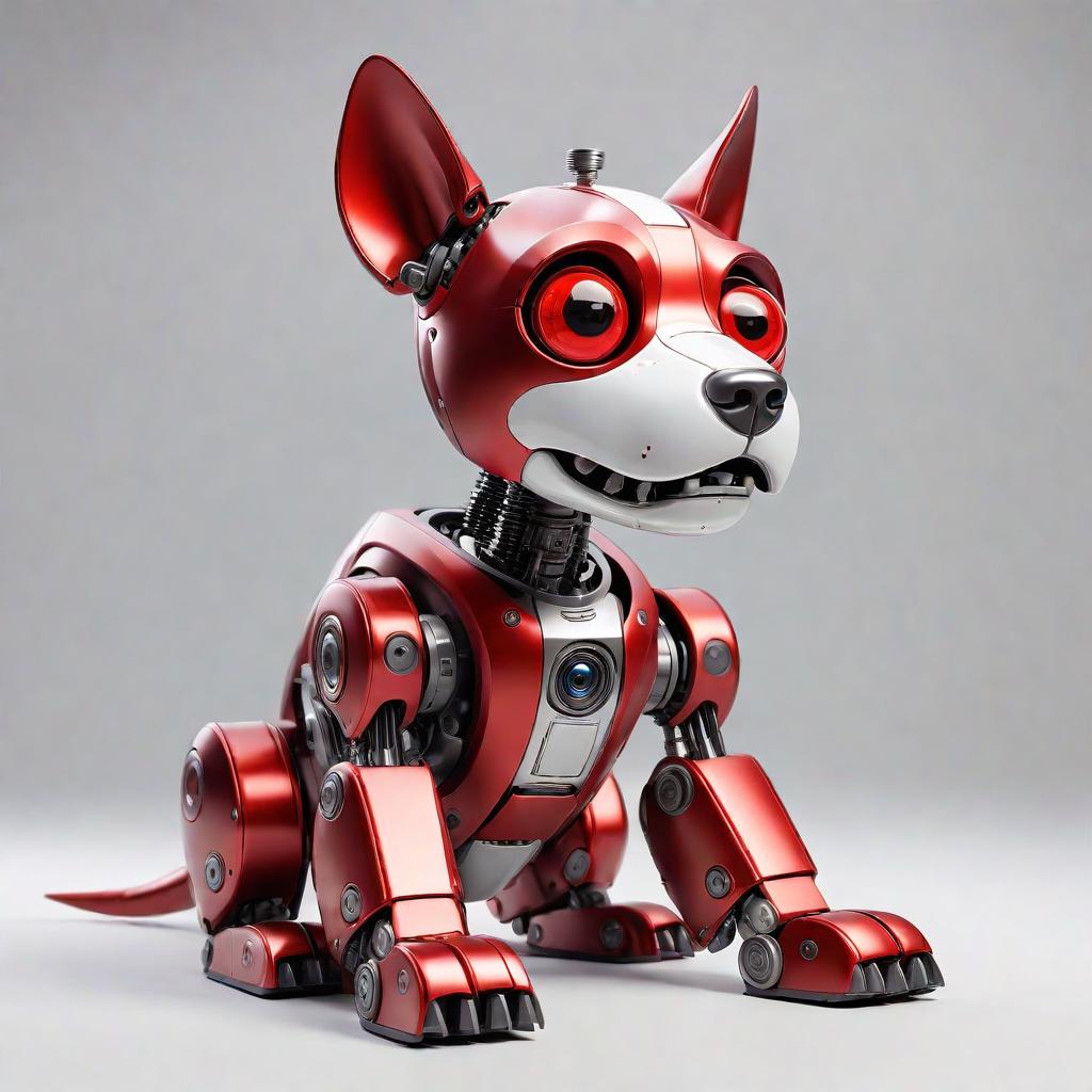  a robot dog. the metal body is red. white background.