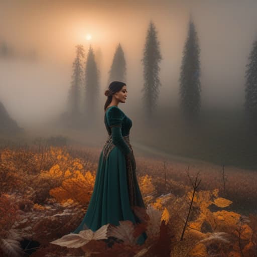  fantasia earthy autumn aesthetics hyperrealistic, full body, detailed clothing, highly detailed, cinematic lighting, stunningly beautiful, intricate, sharp focus, f/1. 8, 85mm, (centered image composition), (professionally color graded), ((bright soft diffused light)), volumetric fog, trending on instagram, trending on tumblr, HDR 4K, 8K