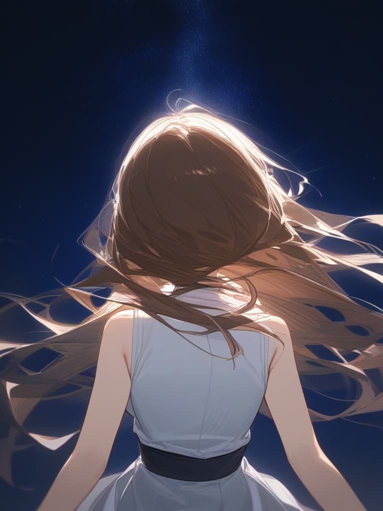  a girl who is laughing at me, bright brown hair, long hair, transparent fleeting, facing here, laughing, under the starry sky, facing here, i am looking at me, from the waist, i wear a white cardigan from above the black sleeveless dress, masterpiece, best quality,8k,ultra detailed,high resolution,an extremely delicate and beautiful,hyper detail