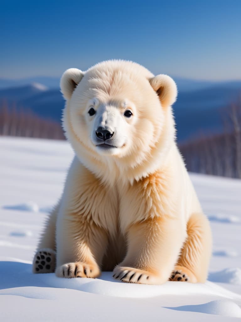  little polar bears roll on the snow and have fun。