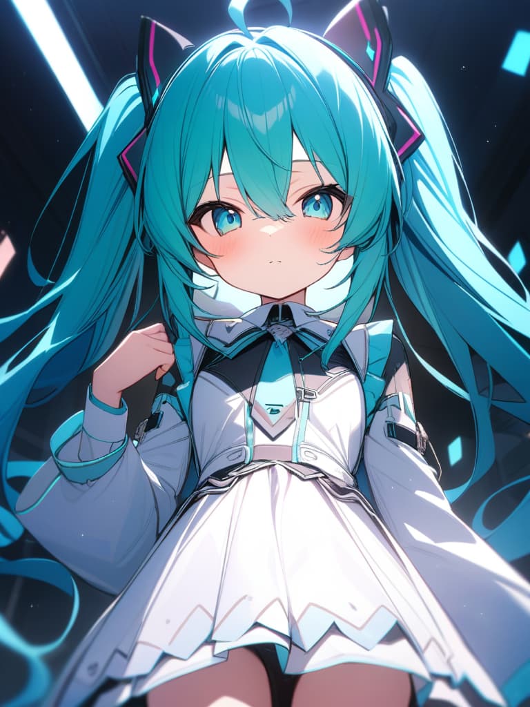  hatsune miku, white dress, cute, happybirthday, masterpiece, best quality,8k,ultra detailed,high resolution,an extremely delicate and beautiful,hyper detail