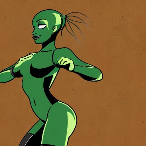  Charly Jordan as a green-skinned humanoid female from another galaxy, full body, erotic