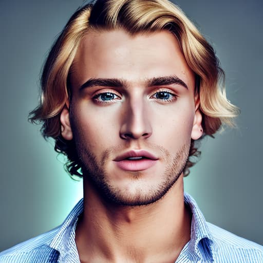 portrait+ style Russian LGBT queer TV host blonde hunk dude face