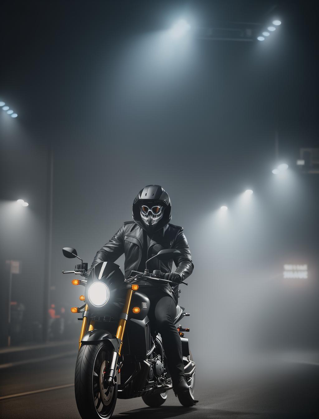  Scary ghost having style with a inside riding his on a scary night hyperrealistic, full body, detailed clothing, highly detailed, cinematic lighting, stunningly beautiful, intricate, sharp focus, f/1. 8, 85mm, (centered image composition), (professionally color graded), ((bright soft diffused light)), volumetric fog, trending on instagram, trending on tumblr, HDR 4K, 8K