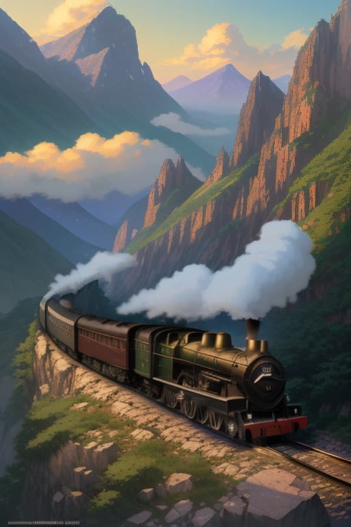  A steam train on a mountainside, by makoto shinkai, stanley artgerm lau, wlop, rossdraws