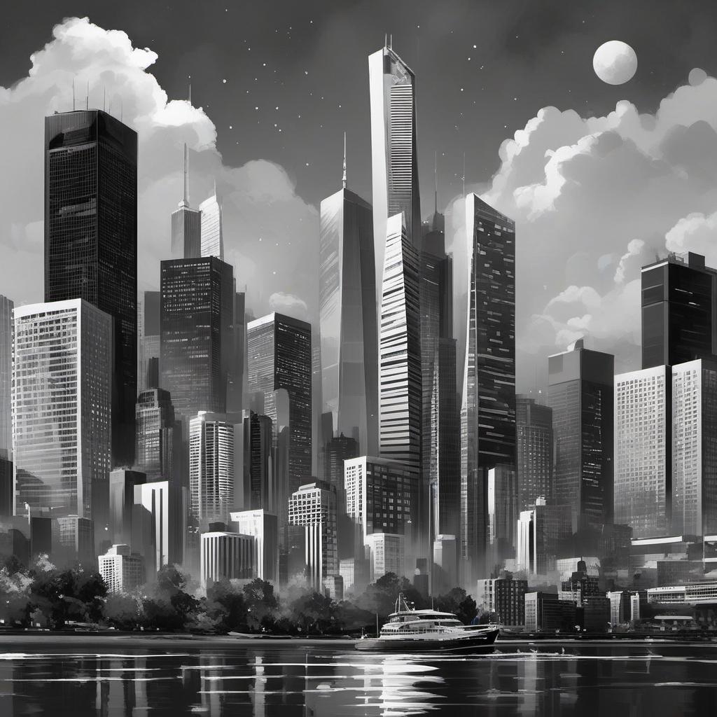  black and white city skyline artsy, profile image style