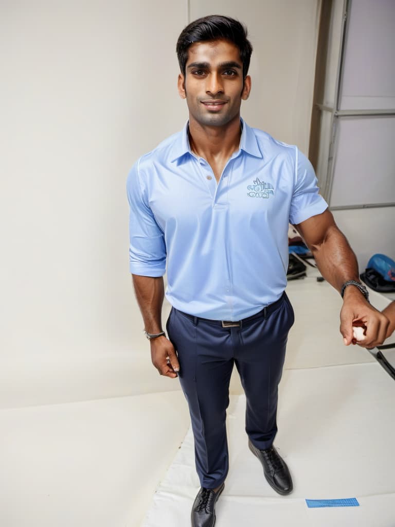  a handsome muscular indian man with clean shaved face competing at the olympics