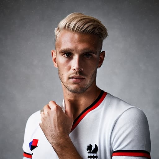 portrait+ style France LGBT queer footballer blonde hunk dude face