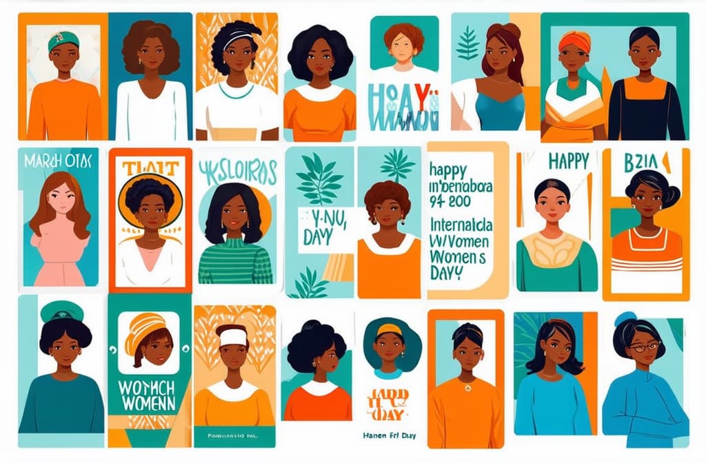  flat illustration, flaticon, (illustration:1.15), happy international women's day. march 8th. different races and nationalities. colored hand drawn vector illustrations. set of cards and seamless pattern ar 3:2, [cory loftis, strobist, pascal campion :: 0.2]