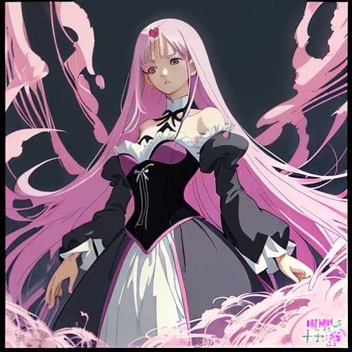  anime . the hair is dark in color and ided. airy light dress with open shoulders, long voluminous sleeves, fuchsia. black corset. pastel colors. anime of the 80s, (studio ghibli style, art by hayao miyazaki:1.2), anime style, manga style, hand drawn, cinematic sensual, sharp focus, humorous ilration, big depth of field, masterpiece, concept art, trending on artstation, vivid colors, simplified style, trending on artstation, trending on cgsociety, intricate, vint colors, soft shading, simplistic features, sharp angles, 