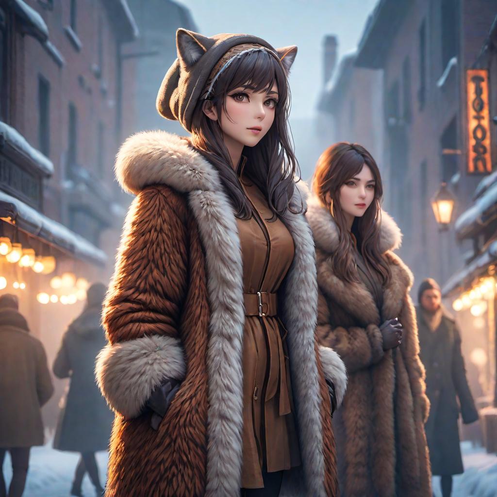  girls in furs hyperrealistic, full body, detailed clothing, highly detailed, cinematic lighting, stunningly beautiful, intricate, sharp focus, f/1. 8, 85mm, (centered image composition), (professionally color graded), ((bright soft diffused light)), volumetric fog, trending on instagram, trending on tumblr, HDR 4K, 8K