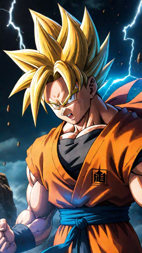  anime art: gohan achieves super saiyan 2, surpassing goku with a devastating blow to cell. hyperrealistic, full body, detailed clothing, highly detailed, cinematic lighting, stunningly beautiful, intricate, sharp focus, f/1. 8, 85mm, (centered image composition), (professionally color graded), ((bright soft diffused light)), volumetric fog, trending on instagram, trending on tumblr, HDR 4K, 8K