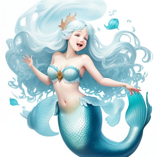   mermaid singing, sweet face, white background