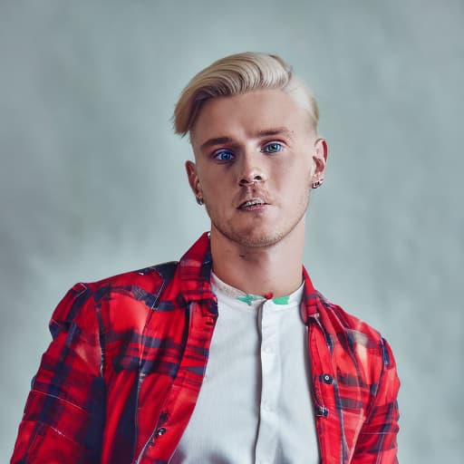 portrait+ style British queer YouTube star blonde hunk dude face