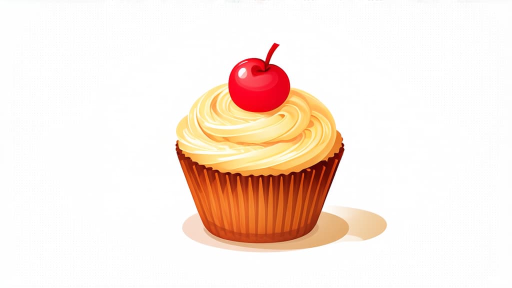  flat illustration, flaticon, (illustration:1.15), cupcake on white background ar 16:9, [cory loftis, strobist, pascal campion :: 0.2]