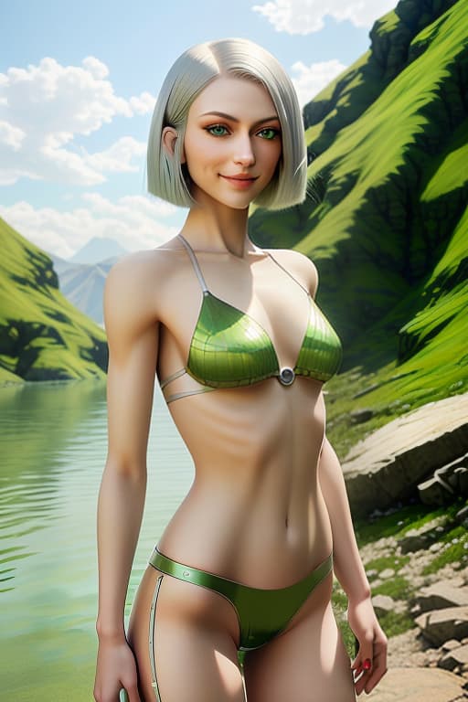  Photo, , with short straight silver hair, with green eyes, wearing a burgundy bottom, thin, standing upright against a white background., Photorealistic, Hyperrealistic, Hyperdetailed, analog style, demure, detailed skin, pores, smirk, smiling eyes, matte skin, soft lighting, subsurface scattering, realistic, heavy shadow, masterpiece, best quality, ultra realistic, 8k, golden ratio, Intricate, High Detail, film photography, soft focus hyperrealistic, full body, detailed clothing, highly detailed, cinematic lighting, stunningly beautiful, intricate, sharp focus, f/1. 8, 85mm, (centered image composition), (professionally color graded), ((bright soft diffused light)), volumetric fog, trending on instagram, trending on tumblr, HDR 4K, 8K