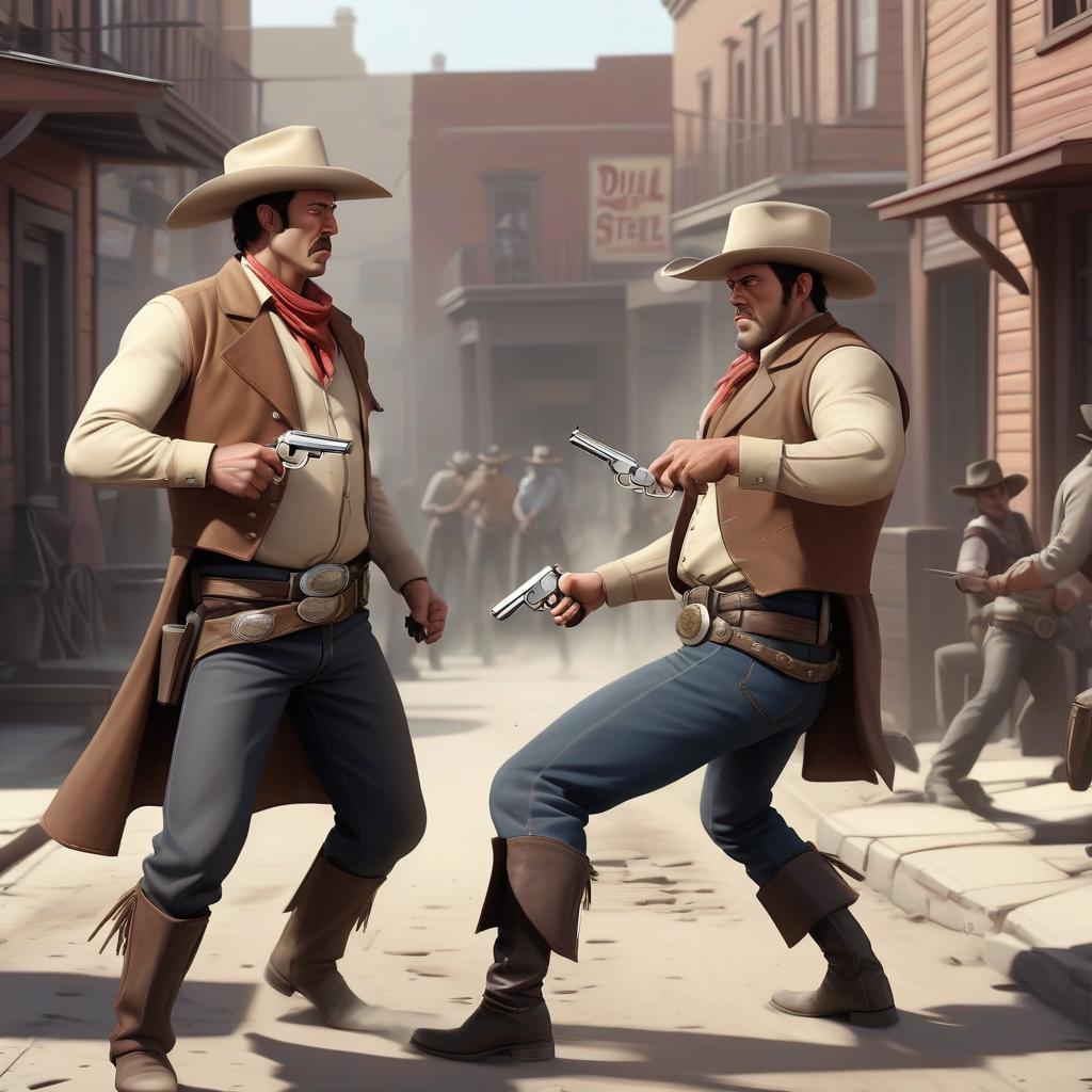  wild west. two cowboys, duel on the streets, one fat 1920x1080