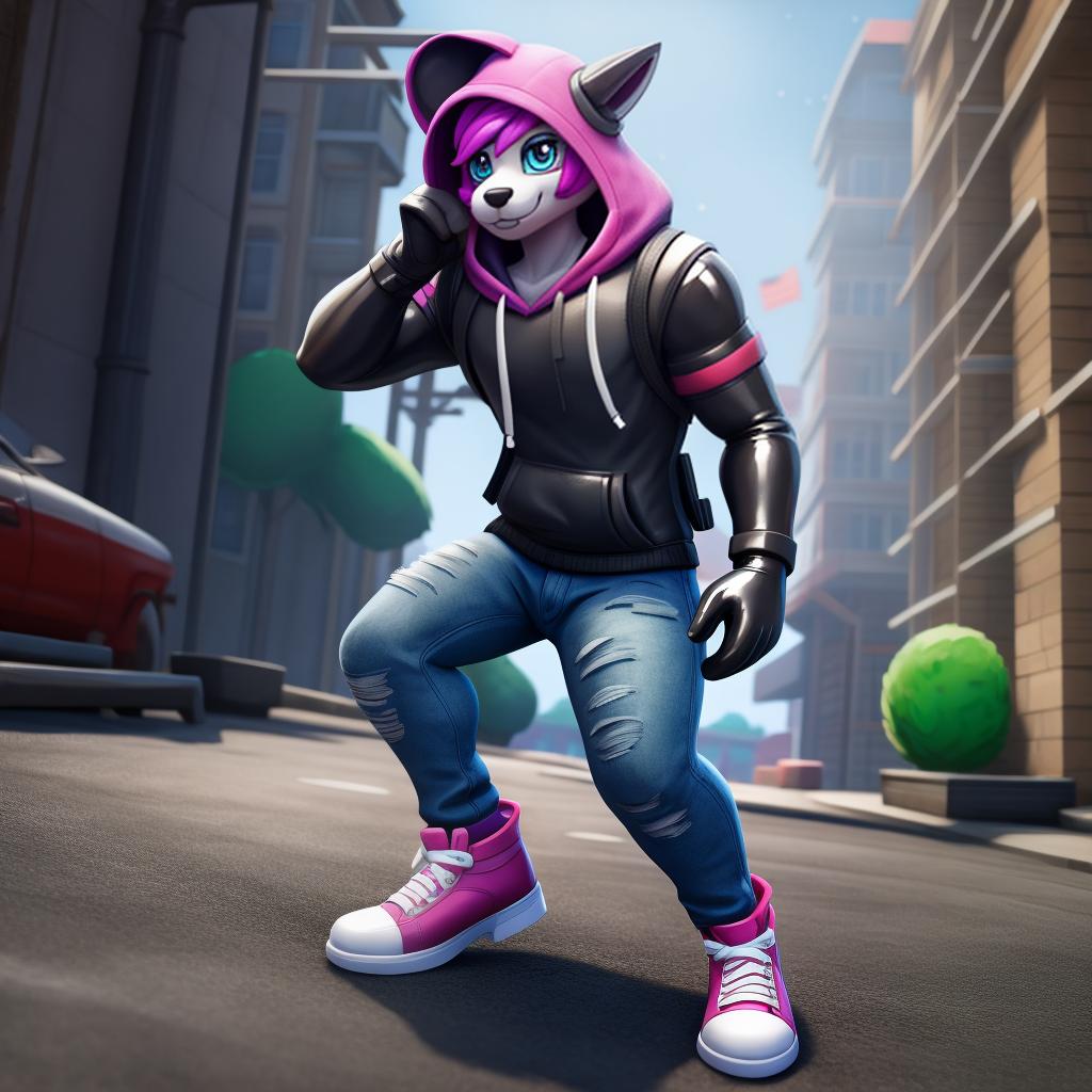  hacker (Fortnite), full body, shiny hoodie, shiny leather gloves, jeans, sneakers, open eyes, masterpiece, 4k, fine details,