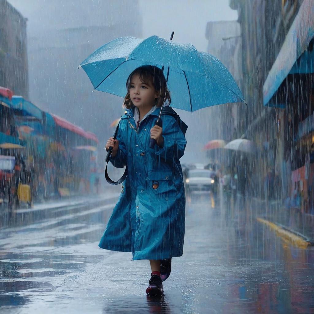  a girl playing in the rain video, award winning, professional, highly detailed, masterpiece